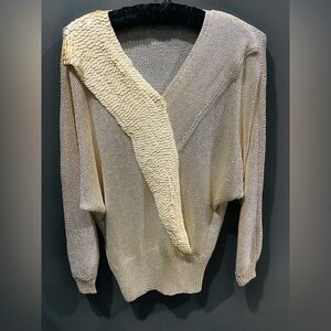 Vintage Le Mirage Cream long sleeve lightweight top with embellishment Sz M-L